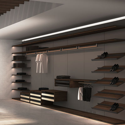 Στρίβουσα πόρτα Master Walk In Closet έπιπλα ξύλο αλουμίνιο με γραμμικό LED